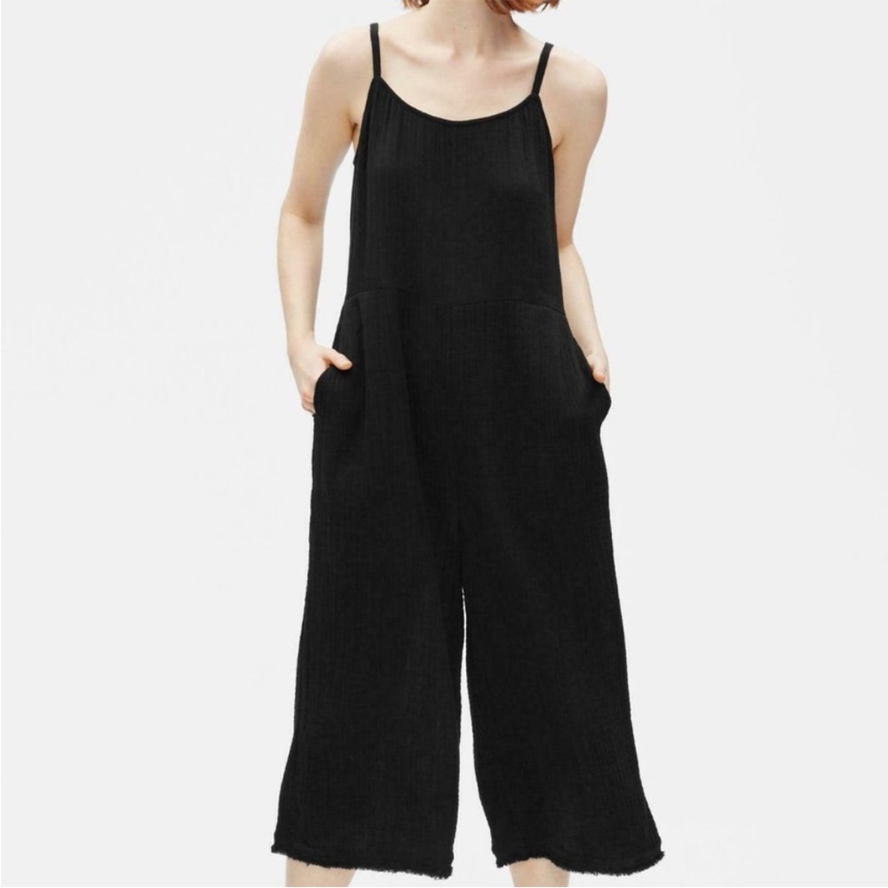 Eileen Fisher Gauze Organic Cotton Wide Leg Jumpsuit M Black